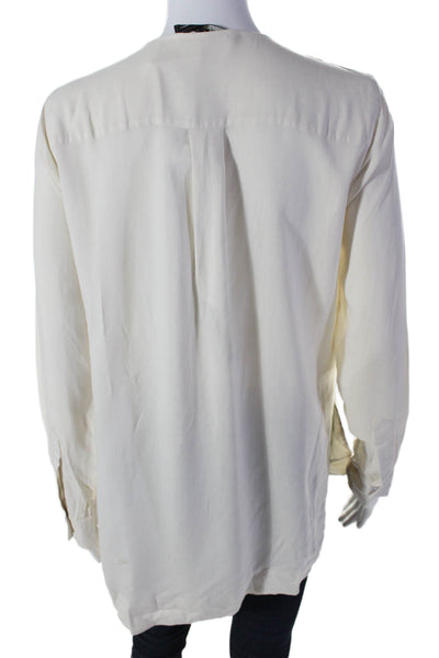 BCBG Max Azria Womens Pullover Long Sleeve Basic Blouse White Large