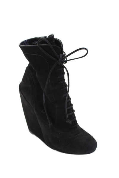 Alaia Womens Suede Lace Up Front High Wedge Ankle Boots Black Size 36.5 6.5