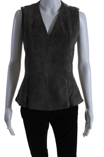 Sharis Place Womens Suede V Neck Sleeveless Tank Top Cement Gray Size 4