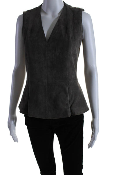 Sharis Place Womens Suede V Neck Sleeveless Tank Top Cement Gray Size 4