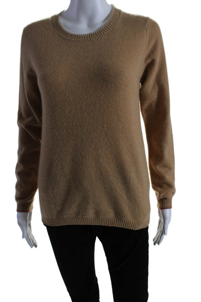 Minnie Rose Womens Cashmere Long Sleeves Crew Neck Sweater Beige Size Small