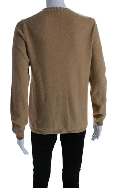 Minnie Rose Womens Cashmere Long Sleeves Crew Neck Sweater Beige Size Small