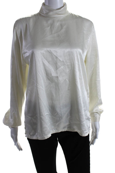 Ganni Womens Long Sleeve Mock Neck Buttoned Blouse White Size 6