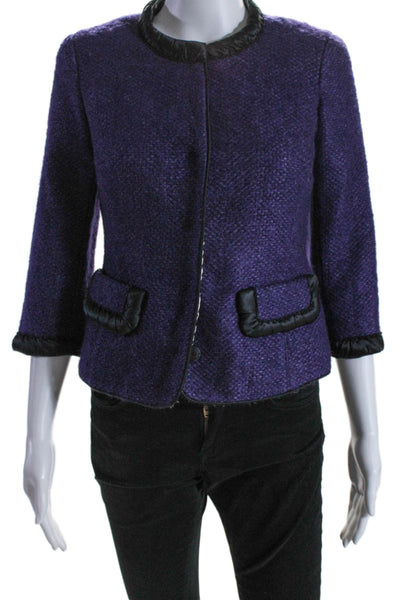 W by Worth Womens Wool Silk Trim Snap Closure jacket Purple Size 0