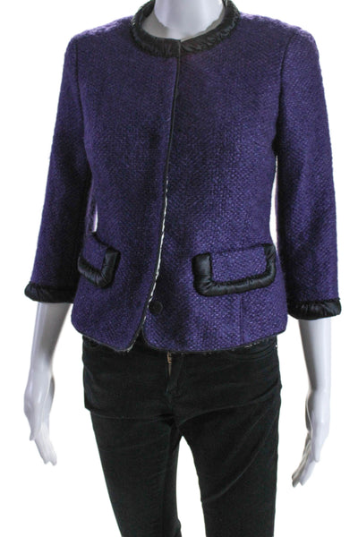 W by Worth Womens Wool Silk Trim Snap Closure jacket Purple Size 0