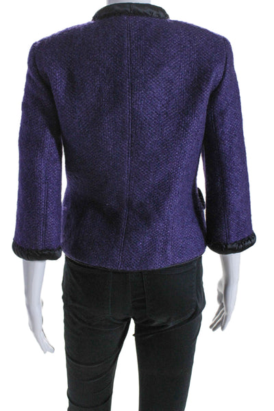 W by Worth Womens Wool Silk Trim Snap Closure jacket Purple Size 0