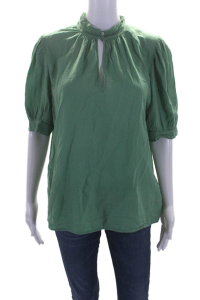 Ba&Sh Womens Short Sleeve Keyhole Boxy Top Shirt Green Cotton Size 6