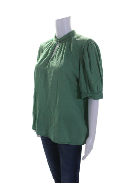 Ba&Sh Womens Short Sleeve Keyhole Boxy Top Shirt Green Cotton Size 6