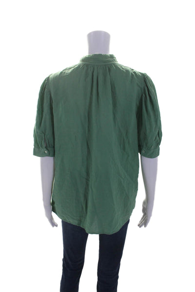 Ba&Sh Womens Short Sleeve Keyhole Boxy Top Shirt Green Cotton Size 6