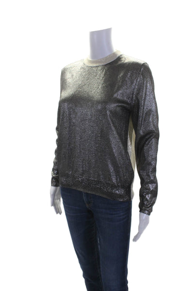 Nude Womens Long Sleeve Crew Neck Metallic Sweater Silver White Size IT 40