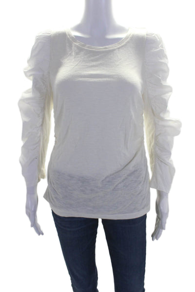 Rebecca Taylor Womens Long Sleeve Scoop Neck Tee Shirt White Cotton Size Medium