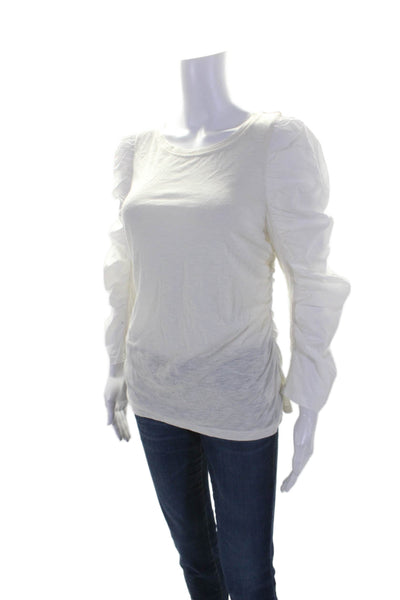 Rebecca Taylor Womens Long Sleeve Scoop Neck Tee Shirt White Cotton Size Medium