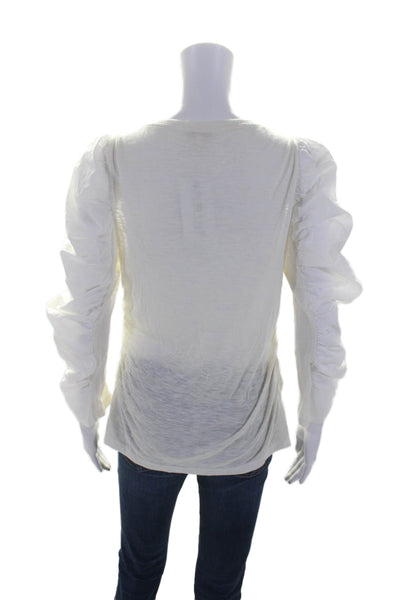 Rebecca Taylor Womens Long Sleeve Scoop Neck Tee Shirt White Cotton Size Medium