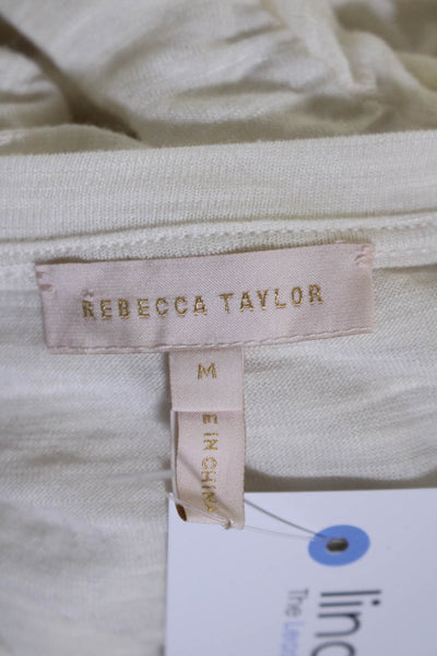 Rebecca Taylor Womens Long Sleeve Scoop Neck Tee Shirt White Cotton Size Medium