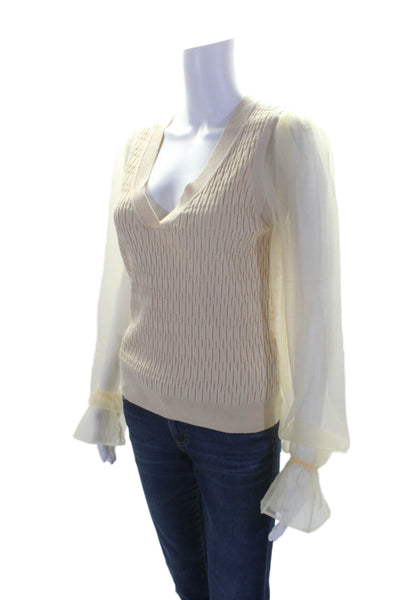 Maeve Anthropologie Womens Sheer Long Sleeve V Neck Knit Top Beige Size Medium