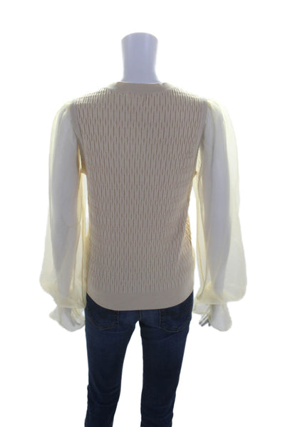Maeve Anthropologie Womens Sheer Long Sleeve V Neck Knit Top Beige Size Medium