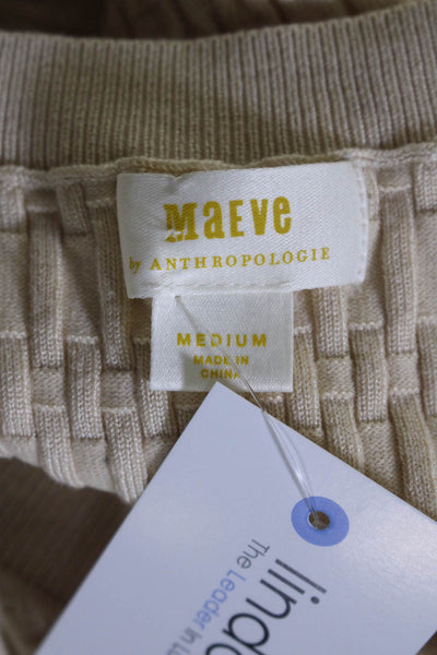 Maeve Anthropologie Womens Sheer Long Sleeve V Neck Knit Top Beige Size Medium