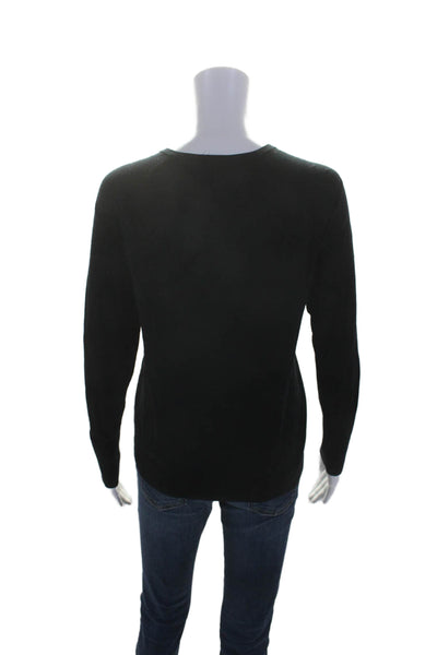 Milly Womens Long Sleeve Ring V Neck Knit Shirt Top Black Size Petite