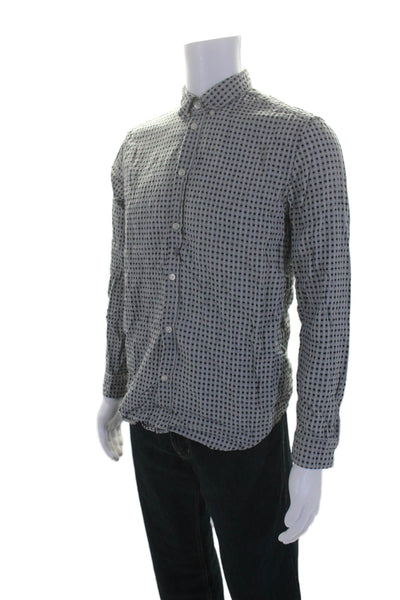 Samsoe & Samsoe Mens Cotton Polka Dot Button Down Shirt Gray Size M