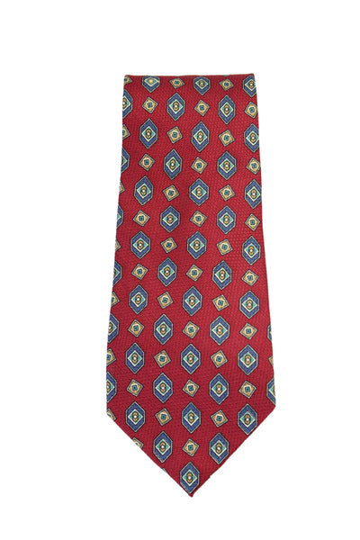 Burberry Mens Silk Textured Graphic Print Triangle Wrap Around Tie Red OS