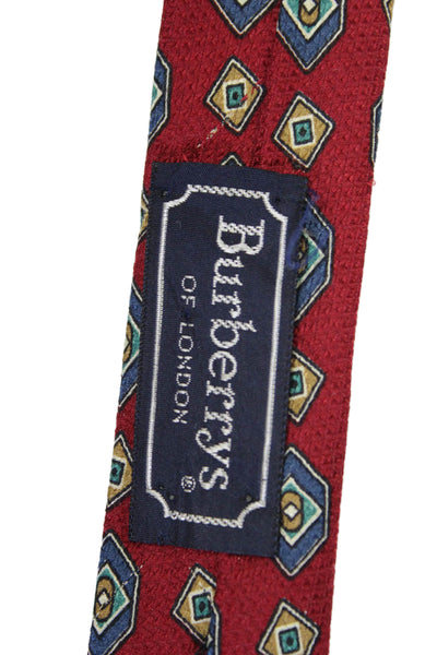 Burberry Mens Silk Textured Graphic Print Triangle Wrap Around Tie Red OS