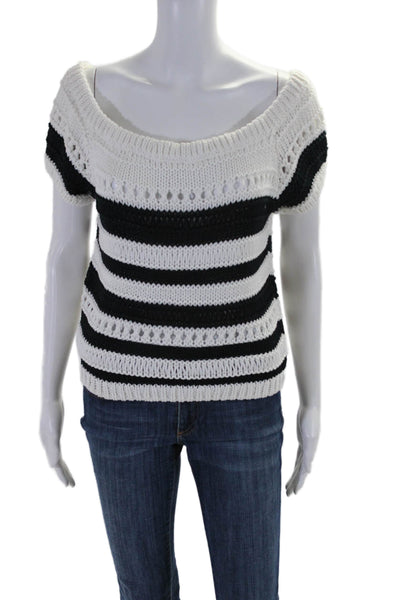 Intermix Women's Boat Neck Short Sleeves Open-Knit Sweater Striped Size M