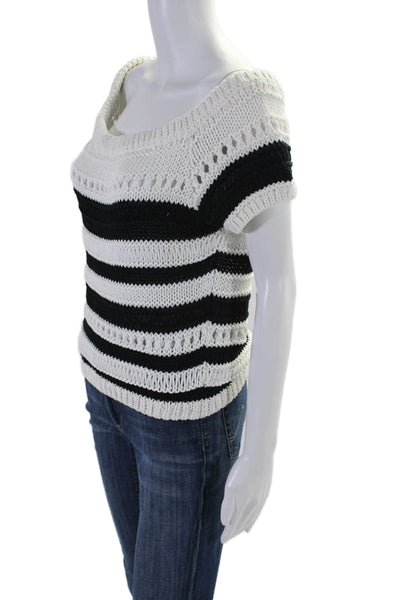 Intermix Women's Boat Neck Short Sleeves Open-Knit Sweater Striped Size M