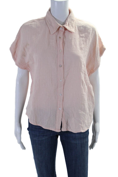 Robertson + Rodeo Women's Collared Short Sleeves Button Down Shirt Pink Size L