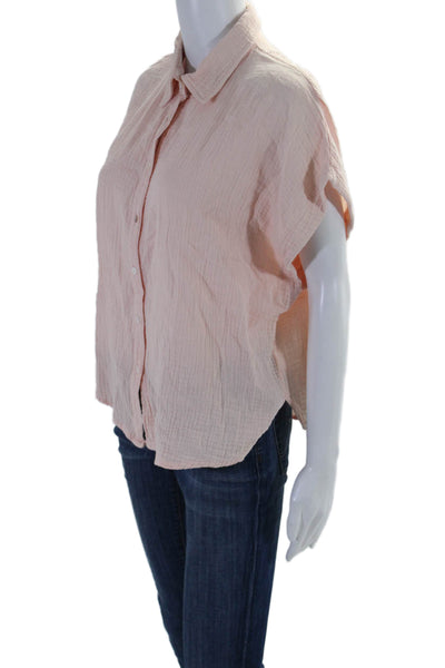 Robertson + Rodeo Women's Collared Short Sleeves Button Down Shirt Pink Size L