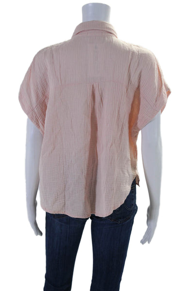 Robertson + Rodeo Women's Collared Short Sleeves Button Down Shirt Pink Size L