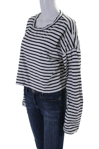 ALC Women's Round Neck Long Sleeves Cropped Black White Striped T-Shirt Size S