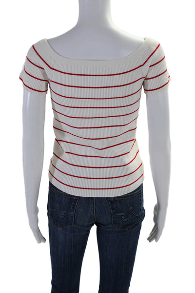 Intermix Women's Boat Neck Short Sleeves Ribbed Blouse Red Striped Size M