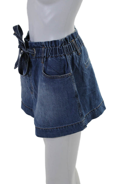 Tanya Taylor Women's Paper Bag Waist Pockets Medium Wash Denim Shorts Size 8