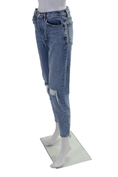 Re/Done Women's Button Fly Distress Light Wash Skinny Denim Pants Size 29