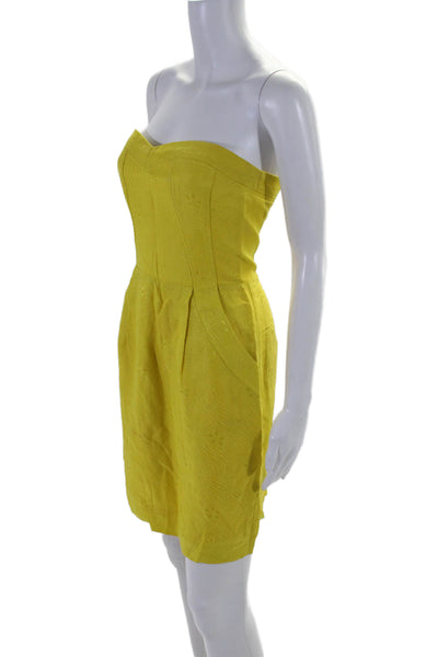 Rebecca Taylor Womens Back Zip Mid Calf Floral Print Dress Yellow 0