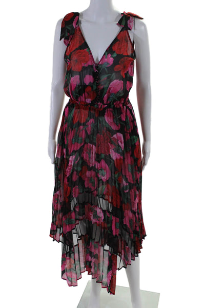 The Kooples Womens Sleeveless Button Down Floral Print Long Dress Pink 1