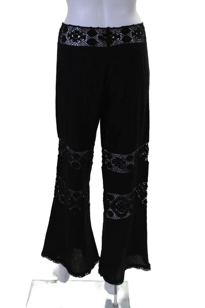 Michelle Jonas Womens Crochet Detail High Rise Wide Leg Pants Black Size Small