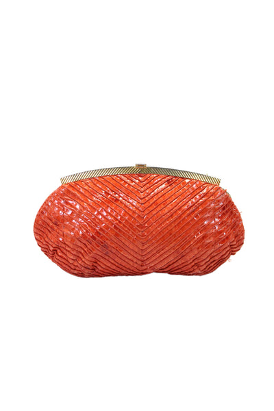 Judith Leiber Womens Textured Chain Strap Clasp Closure Shoulder Bag Orange