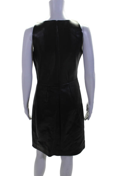 J. Mendel Women's Round Neck Sleeveless Faux Leather Midi Dress Black Size 6