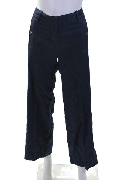 J Crew Womens Navy Blue Linen Mid-Rise Pleated Wide Leg Pants Size 000P