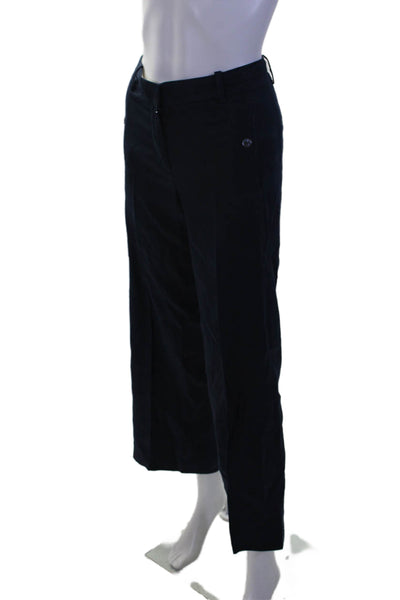 J Crew Womens Navy Blue Linen Mid-Rise Pleated Wide Leg Pants Size 000P