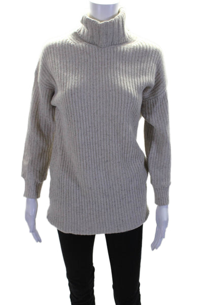 J Crew Womens Merino Wool Beige Turtleneck Long Sleeve Tunic Sweater Top SizeXXS