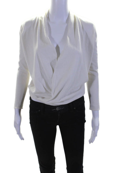 Reiss Womens White V-Neck Faux Wrap Long Sleeve Pullover Sweater Top Size XS