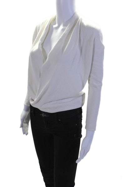 Reiss Womens White V-Neck Faux Wrap Long Sleeve Pullover Sweater Top Size XS