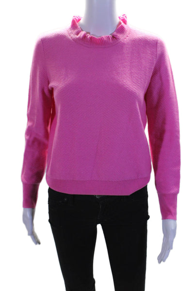 J Crew Womens Cotton Blend Pink Ruffle Detail Pullover Sweater Top Size XS