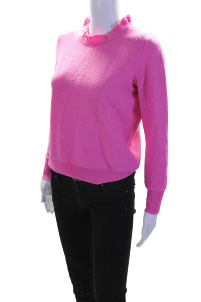 J Crew Womens Cotton Blend Pink Ruffle Detail Pullover Sweater Top Size XS