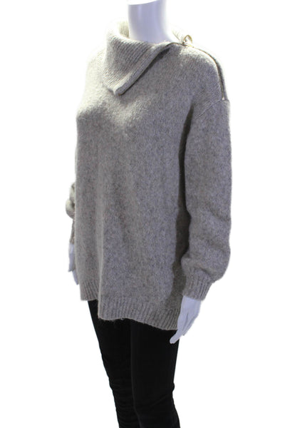 Reiss Womens Beige Wool Zip Detail Turtleneck Long Sleeve Sweater Top Size XS