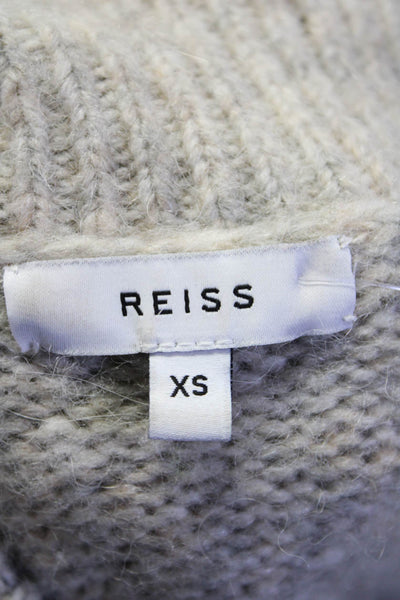 Reiss Womens Beige Wool Zip Detail Turtleneck Long Sleeve Sweater Top Size XS