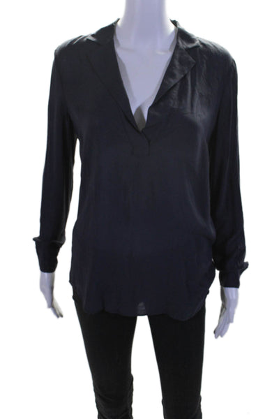 Standard James Perse Womens Navy Blue V-Neck Collar Long Sleeve Blouse Top Size1