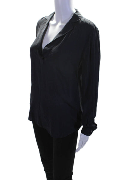 Standard James Perse Womens Navy Blue V-Neck Collar Long Sleeve Blouse Top Size1